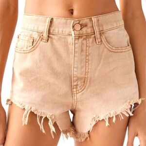 BDG Cheeky Shorts Neutral Tan Frayed